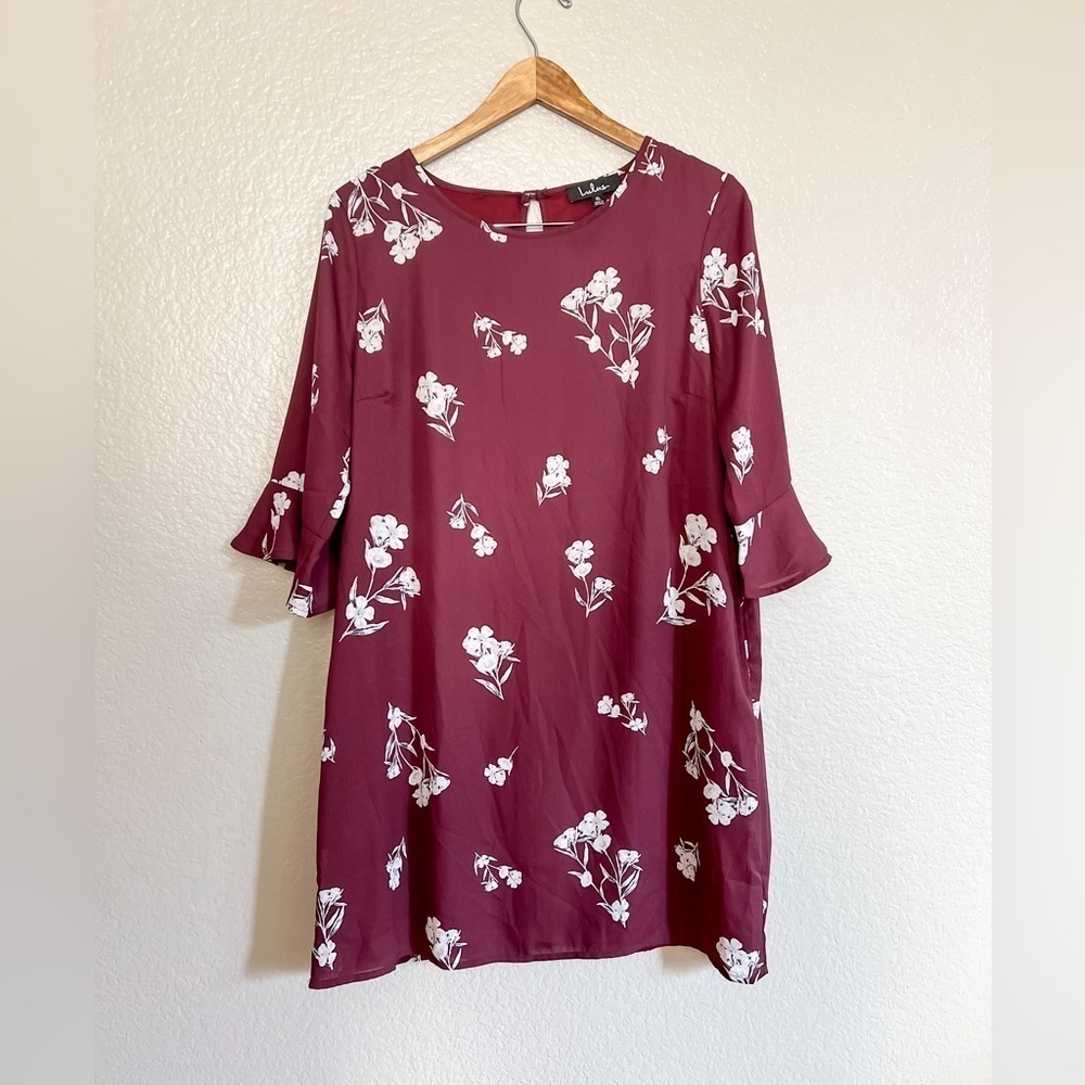 Burgundy Short Floral Dress Nwt Xl